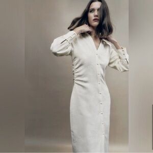 Zara ecru satin jacquard tube midi shirt dress NWT size M